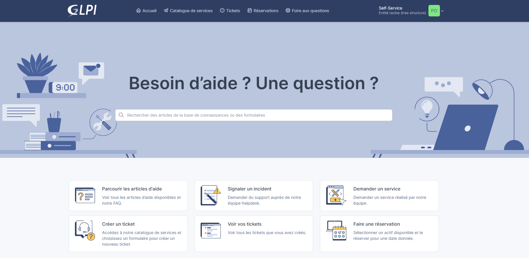 Interface Helpdesk de GLPI 11
