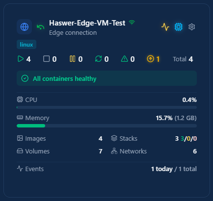 Vérifier l'ajout du nouvel agent Hawser Edge dans le dashboard DockHand