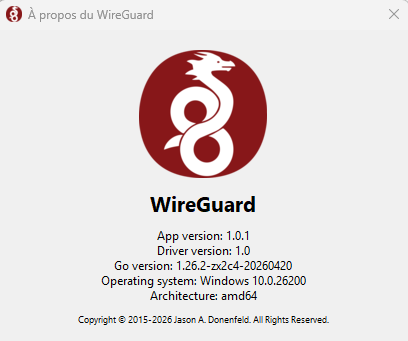Version WireGuard après installation manuelle de la mise à jour